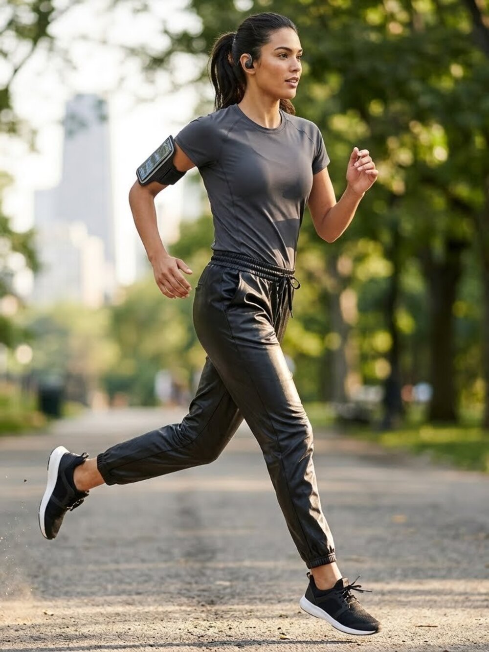 Shinestar Faux Leather Black Joggers